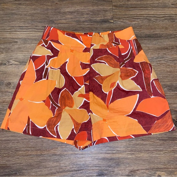 Zara Tropical Orange and Red Floral High Waist Shorts - Picture 1 of 12